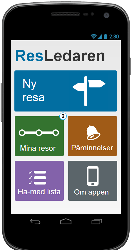 Appen Resledaren, bild av telefon